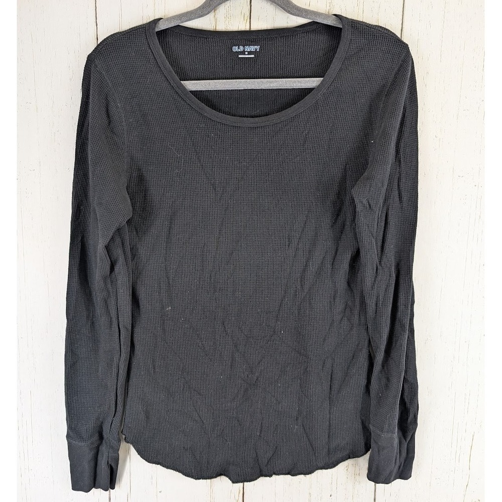 Old Navy Size Medium Black Waffle Knit Long Sleeve Womens‎ Casual Top